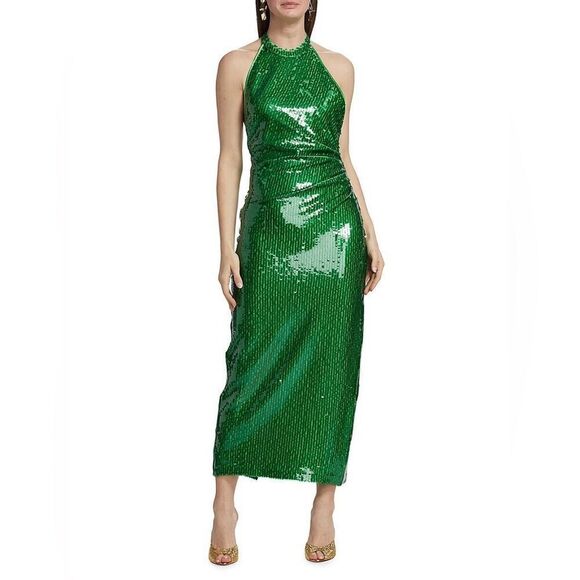 Ronny Kobo Alix‎ Green Sequined Halter Midi Gown New Small - Picture 4 of 16